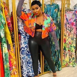 Abstract Crop Jacket with bling sleeves